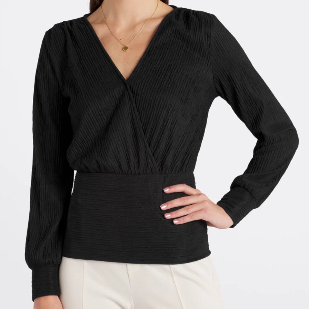 The General Good: Toni Surplice Banded Hem Knit Top - Size M